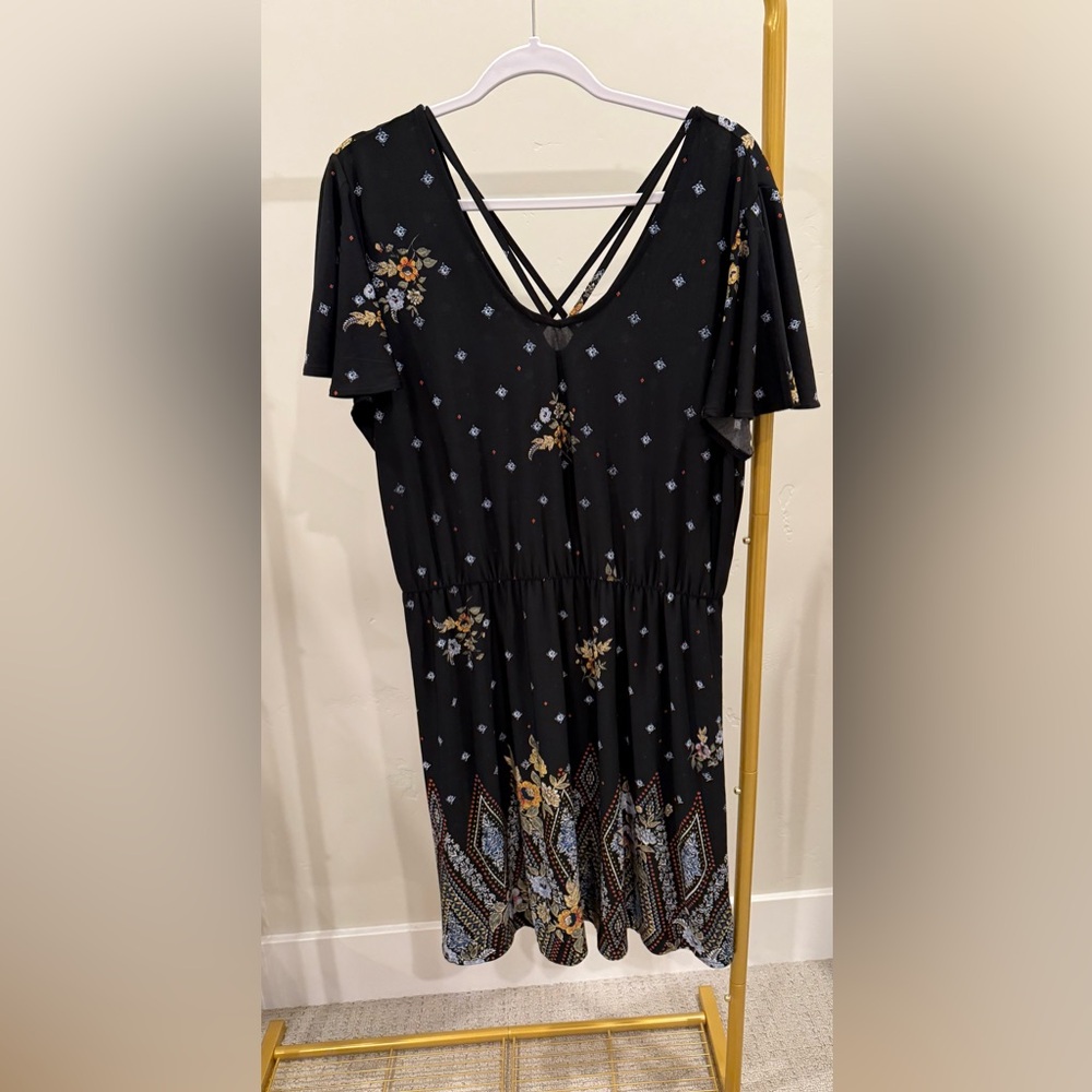 Maurices Black Floral Midi Dress | Flutter Sleeves | XL
